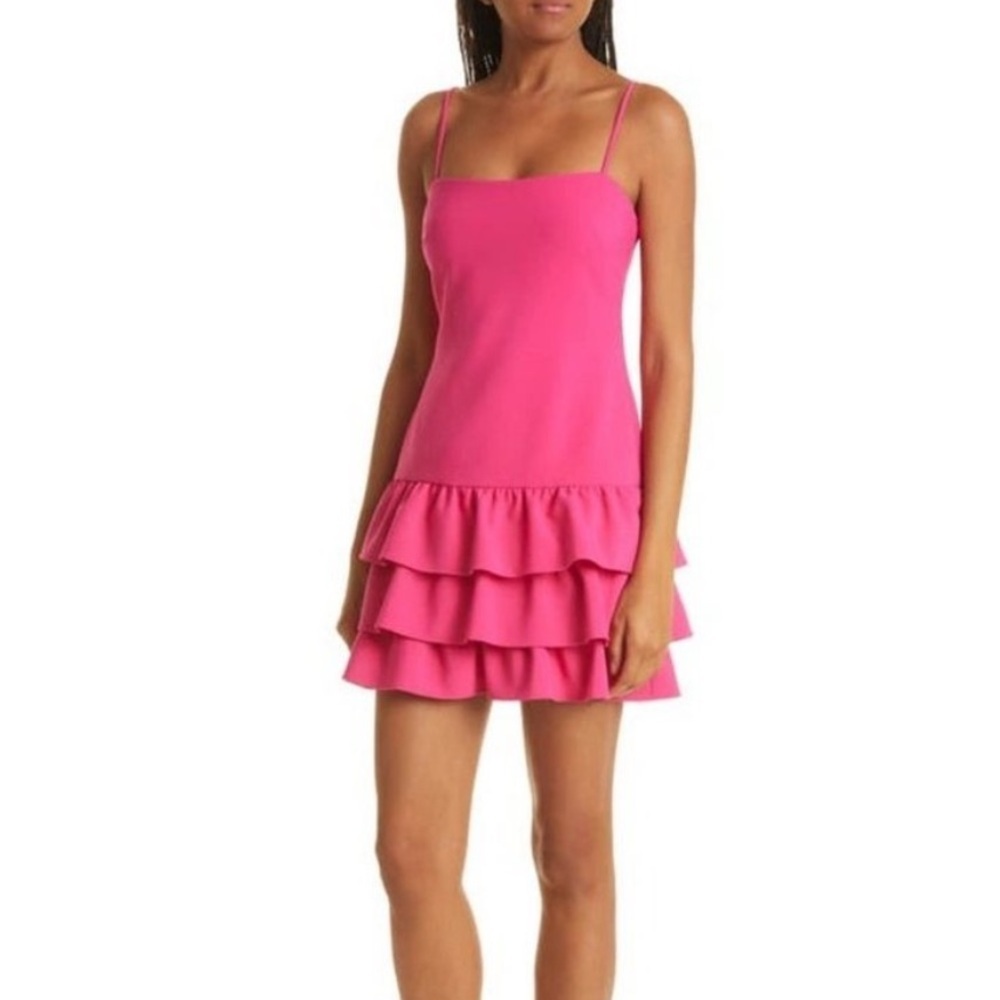 LIKELY‎ Amica Tiered Ruffle Hem Mini Dress Pink Size 4
